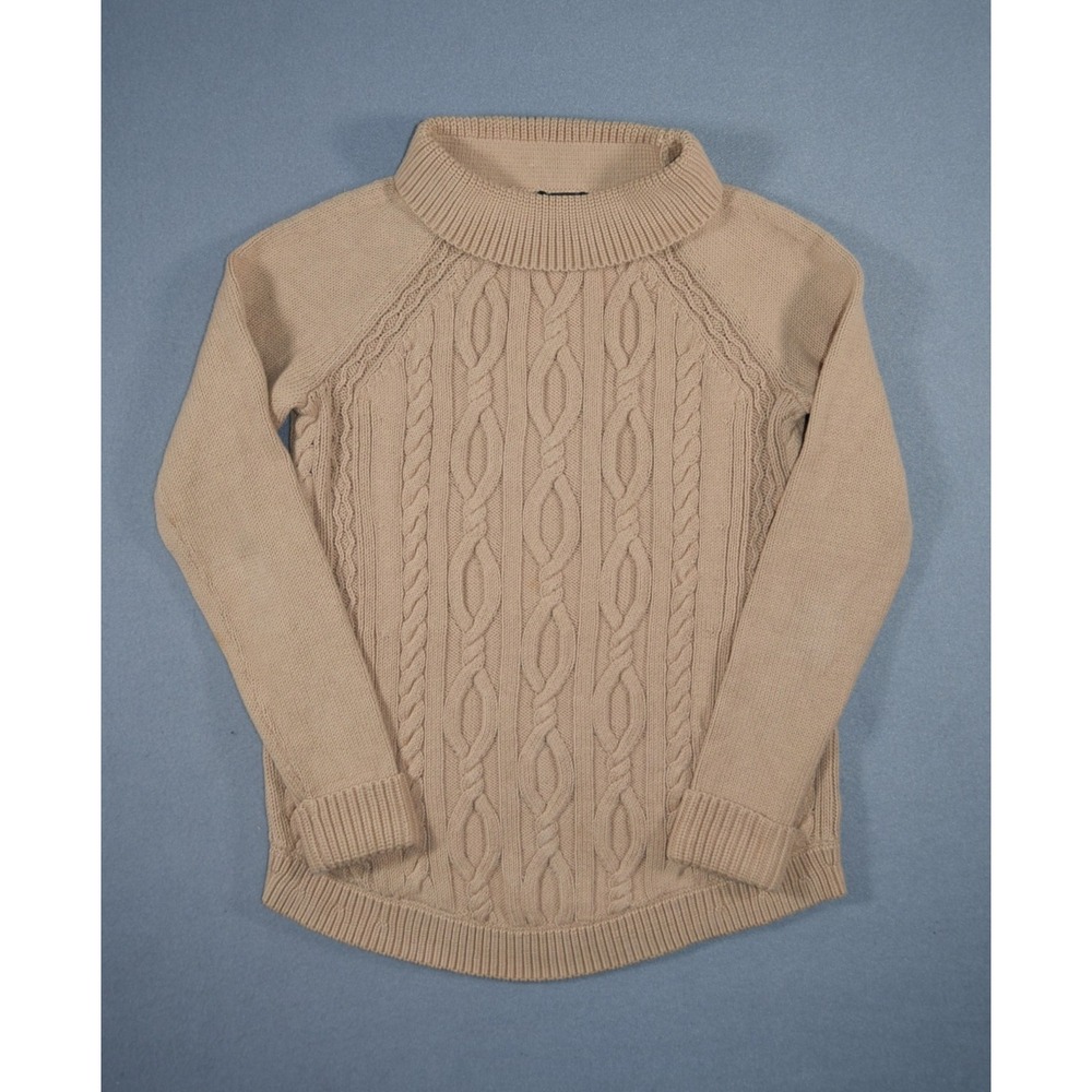 Talbots Sweater Womens Small P Tan Cable Knit Boat Neck Raglan Pullover Cotton